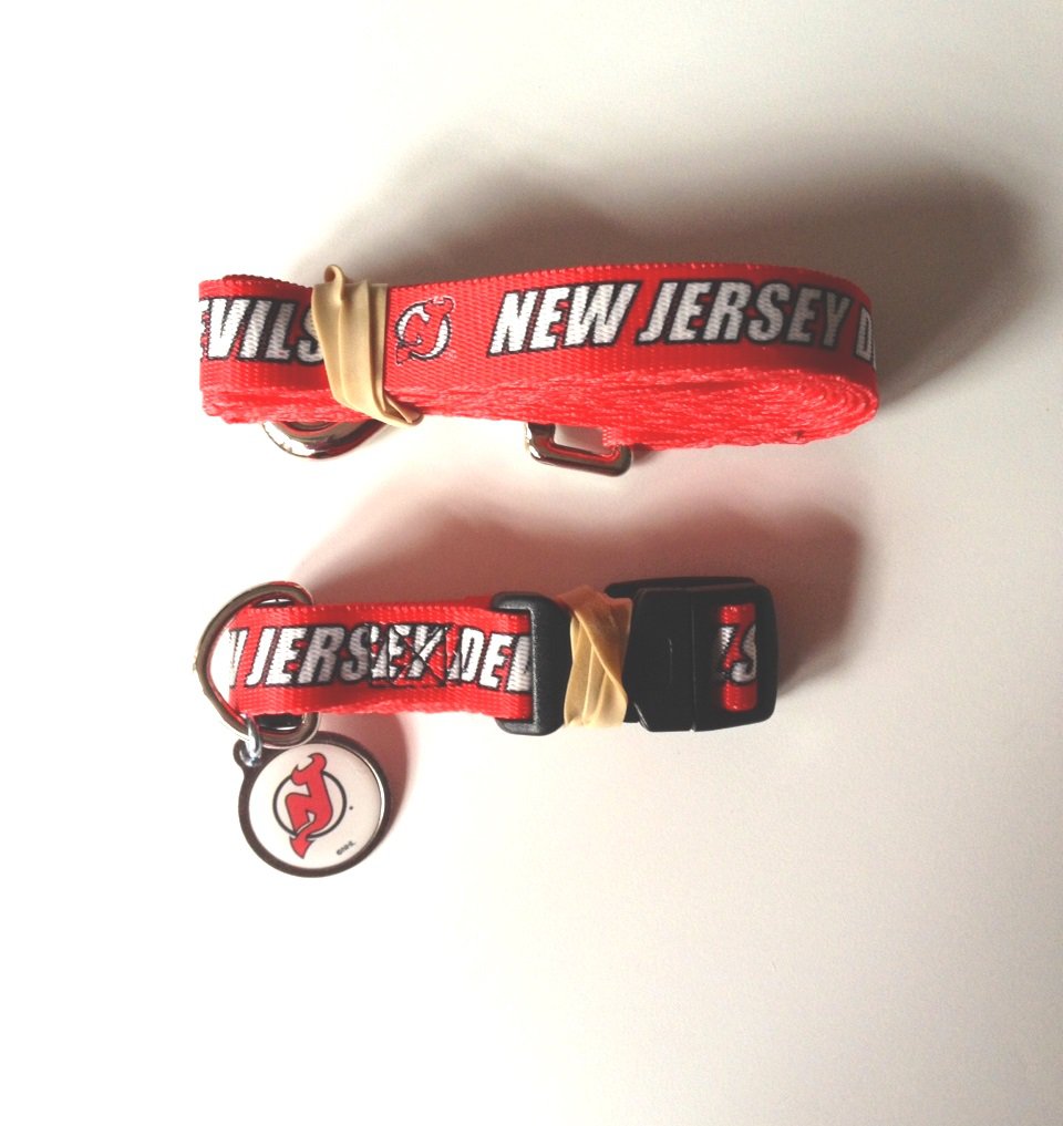 New Jersey Devils Pet Dog Leash Set Collar ID Tag Medium