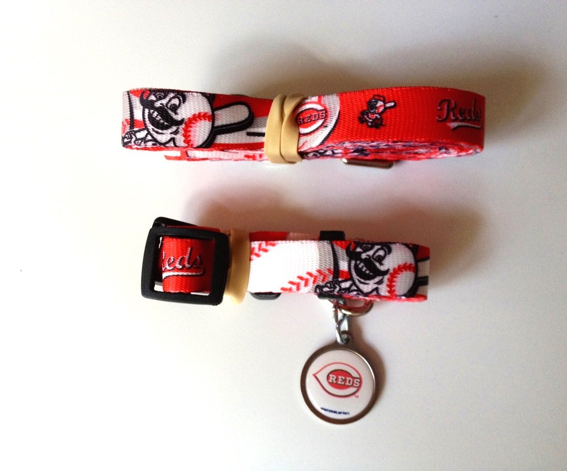 Cincinnati Reds Pet Dog Leash Set Collar ID Tag Medium