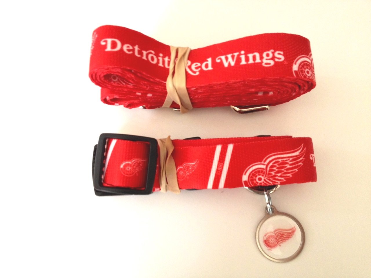 Detroit Red Wings Pet Dog Leash Set Collar ID Tag Large