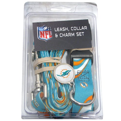 Miami Dolphins Pet Dog Leash Set Collar ID Tag Medium