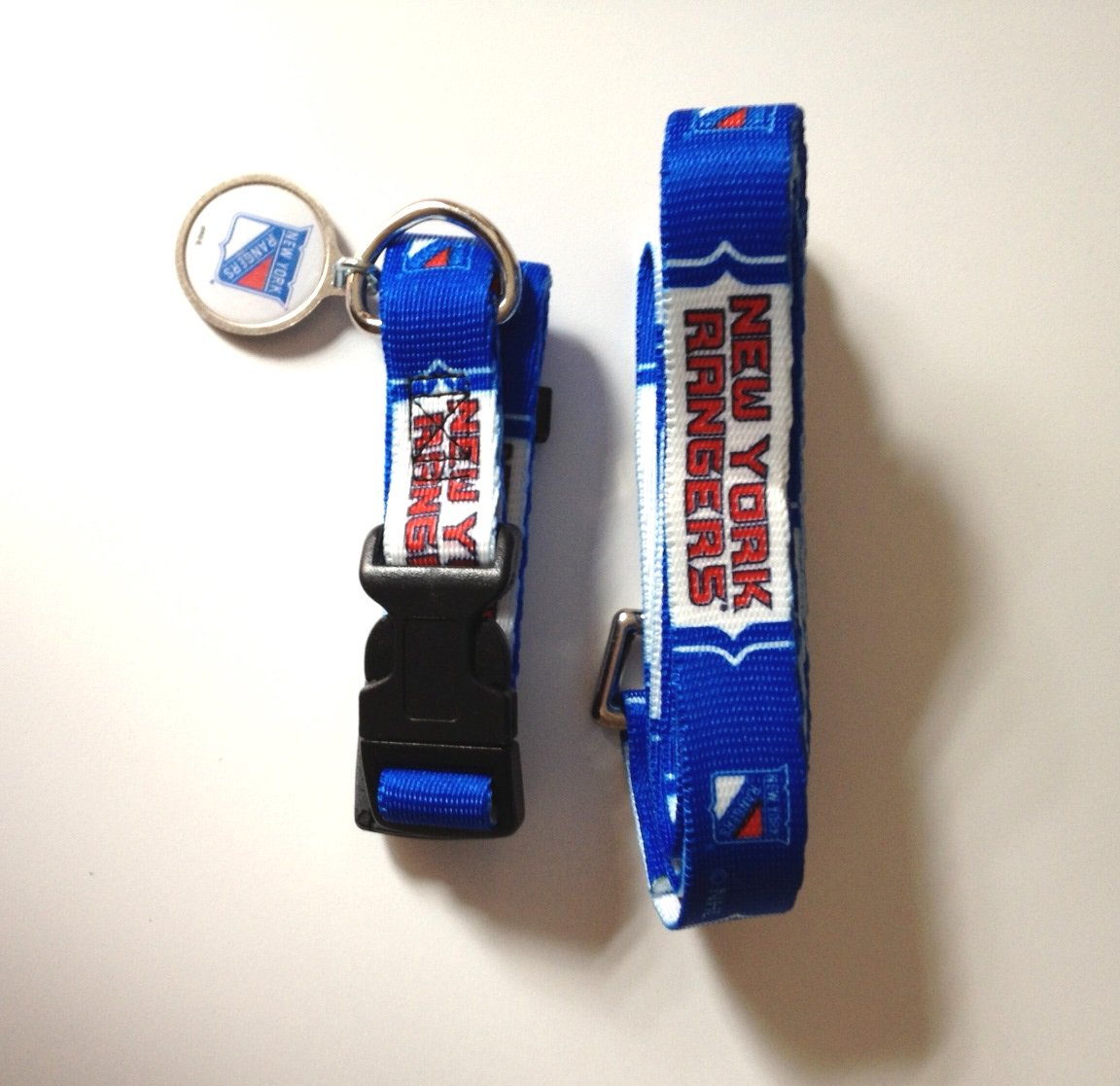 New York Rangers Pet Dog Leash Set Collar ID Tag Medium
