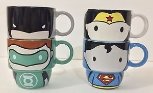 Six Flags Magic Mountain Justice League Cuties Stackable Ceramic Mugs Set of 4