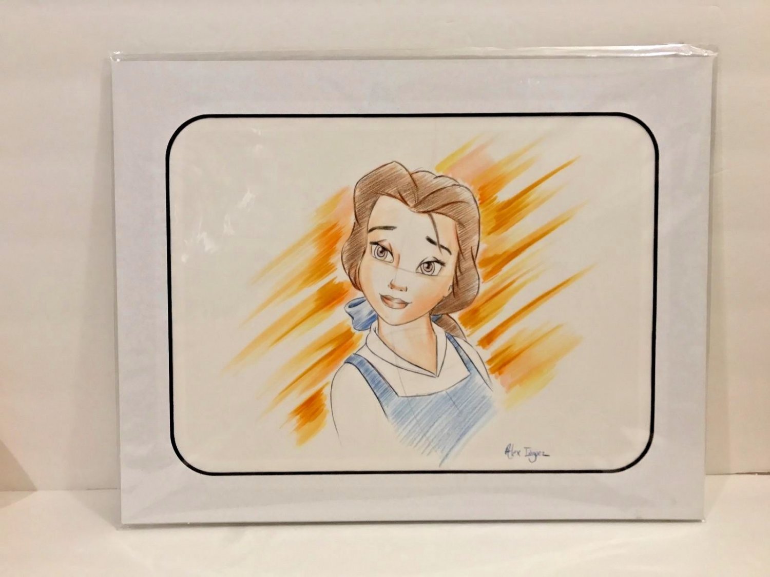 Disney Parks Beauty and The Beast "Belle" Artist Signed Sketch Matted Art