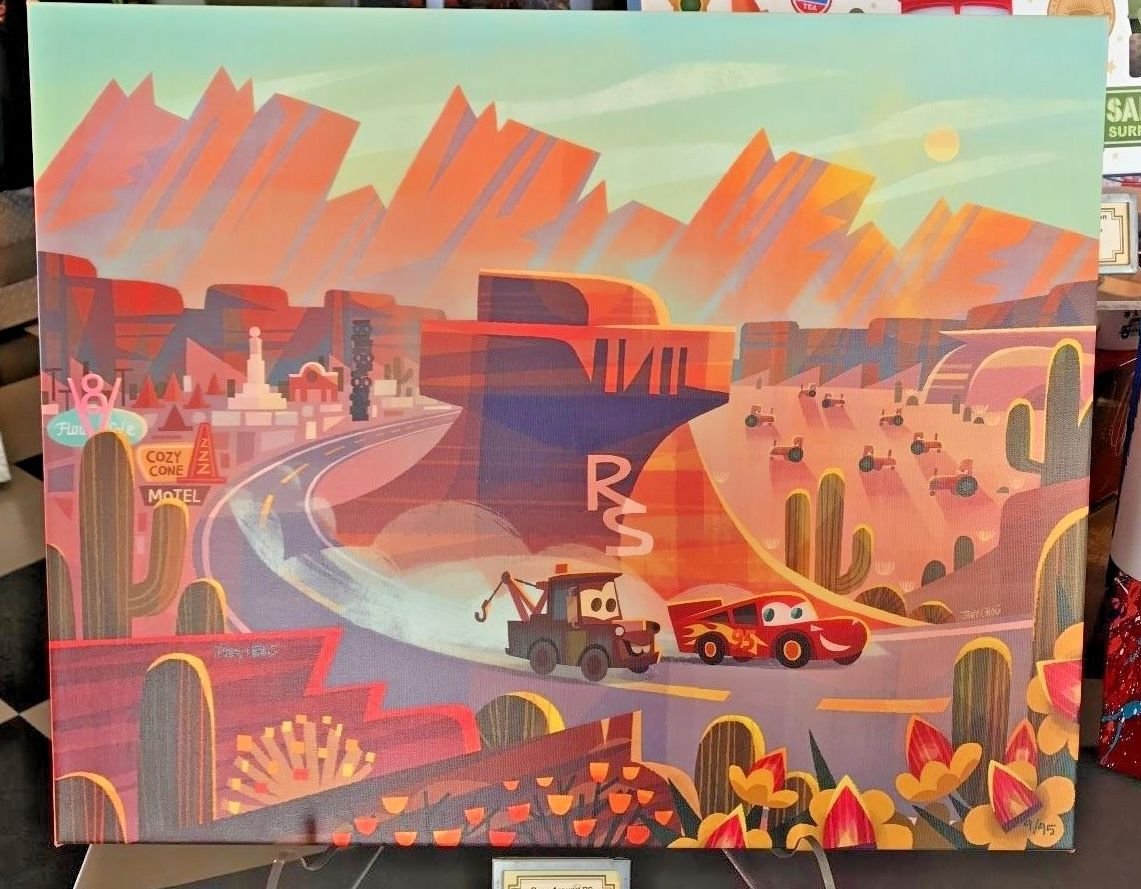 Disney WonderGround Cars Race Around Radiator Springs LE Giclee by Joey Chou New