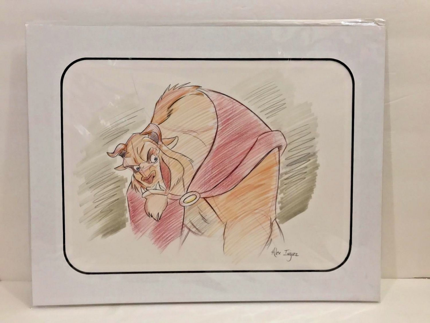 Disney Parks Beauty and The Beast "Beast" Artist Signed Sketch Matted Art