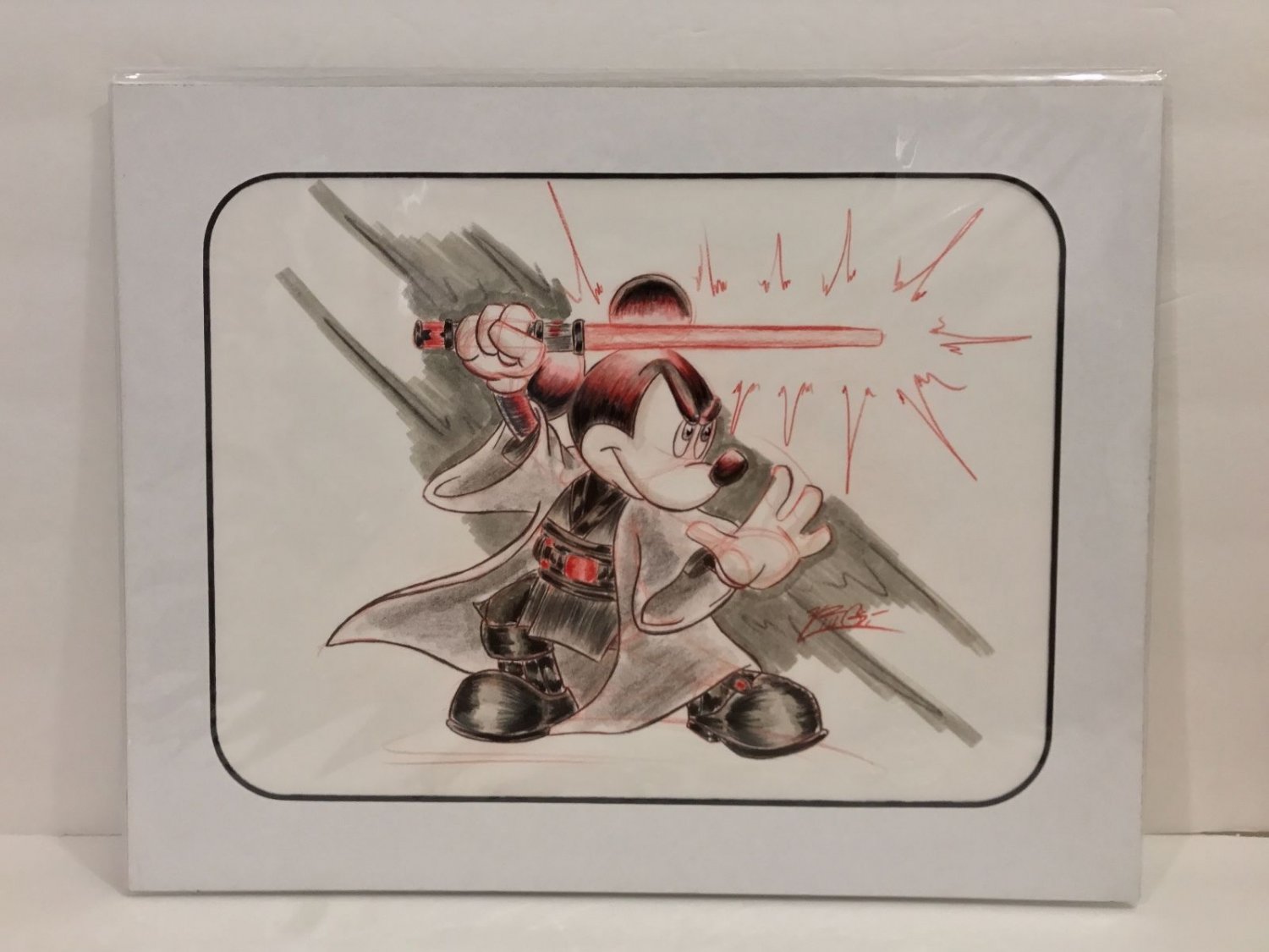 Disney Parks Star Wars Jedi Master Mickey Mouse Artist Signed Sketch Matted Art