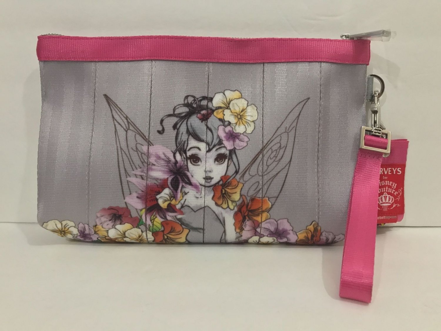 Disney Parks Disney Couture Tinker Bell Harvey Seat Belt Clutch Silver Pink New