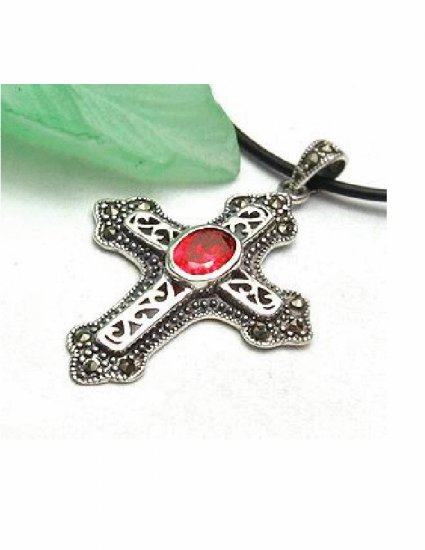 PX-9004 Handmade Silver, Marcasite, Ruby Pendant