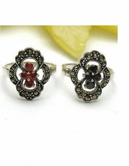 RX-6003 (Red) Handmade Silver, Marcasite, Agate Ring