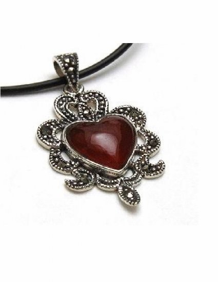 PX-9003 Handmade Silver, Marcasite, Agate Pendant