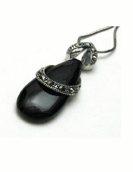 PX-9001 Handmade Silver, Marcasite, Agate Pendant