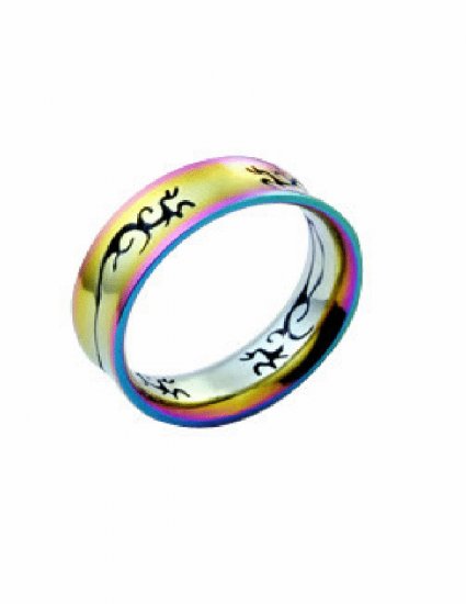 Free shipping--Stainless Steel Laser Cut Rainbow Color Ring