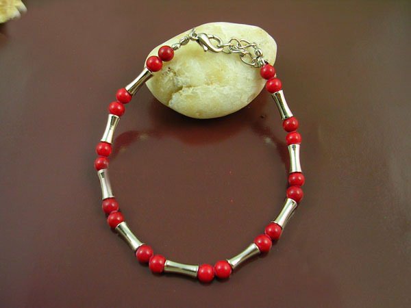 Free shipping---Coral Beads, Tibet Silver Bracelet