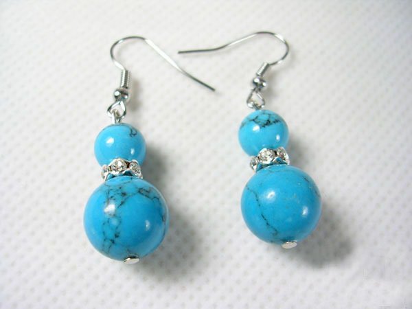 DSCN-9299 Turquoise Beads, CZ, Tibet Silver Earrings