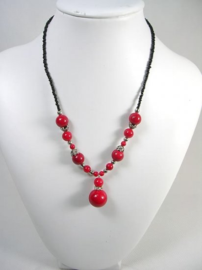 DSCN-0158 Coral Beads, CZ, Tibet Silver Necklace