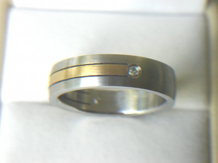 Free shipping--Gold-Plated and Stainless Steel 2-Tone CZ Wedding Ring