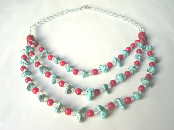 Free shipping--Turquoise, Coral, Crystal Beads Necklace