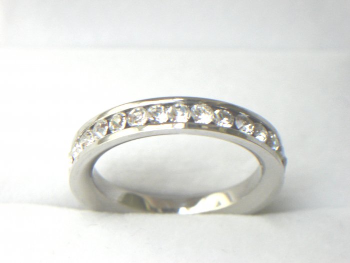 Free shipping--Stainless Steel CZ Round Eternity Band Ring