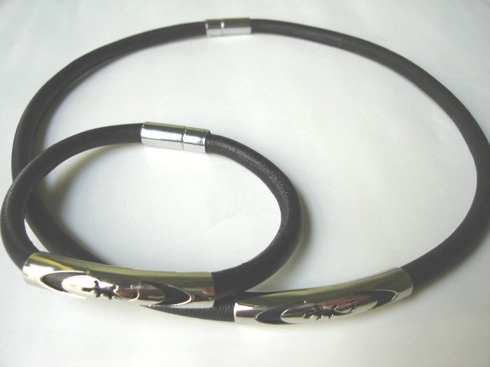 Free shipping--Stainless Steel & Genuine Leather Jewelry set