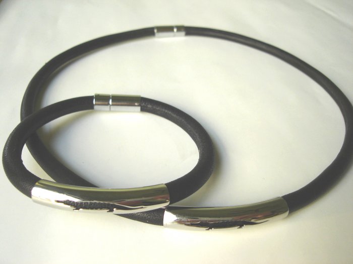 Free shipping--Stainless Steel & Genuine Leather Jewelry set
