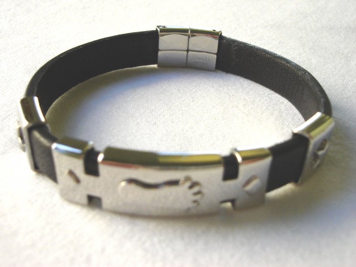 BHY-6016 Stainless Steel & Genuine Leather Bracelet