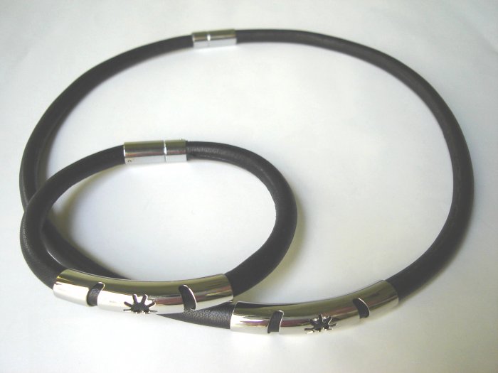 Free shipping--Stainless Steel & Genuine Leather Jewelry set