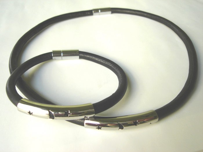 Free shipping--Stainless Steel & Genuine Leather Jewelry set