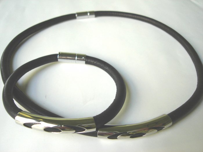 Free shipping--Stainless Steel & Genuine Leather Jewelry set