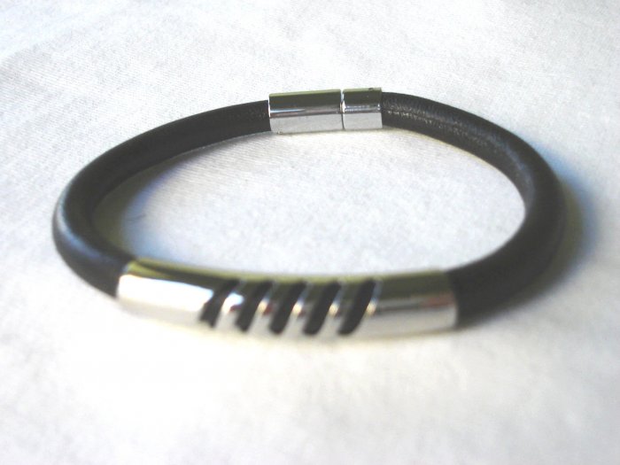 BHY-9003 Stainless Steel & Genuine Leather Bracelet