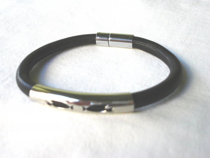 Free shipping--Stainless Steel & Genuine Leather Bracelet