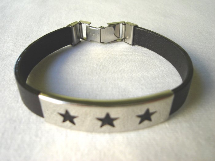 BHY-6009 Stainless Steel and Genuine Leather Bracelet