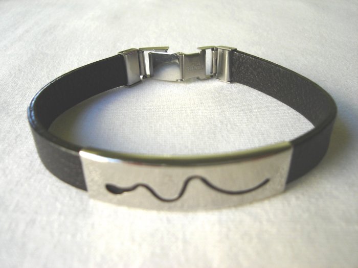 BHY-6007 Stainless Steel and Genuine Leather Bracelet