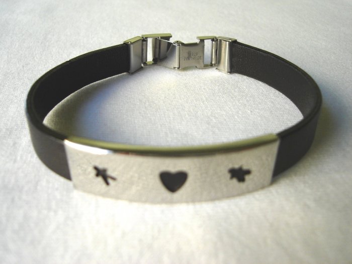 BHY-6002 Stainless Steel and Genuine Leather Bracelet