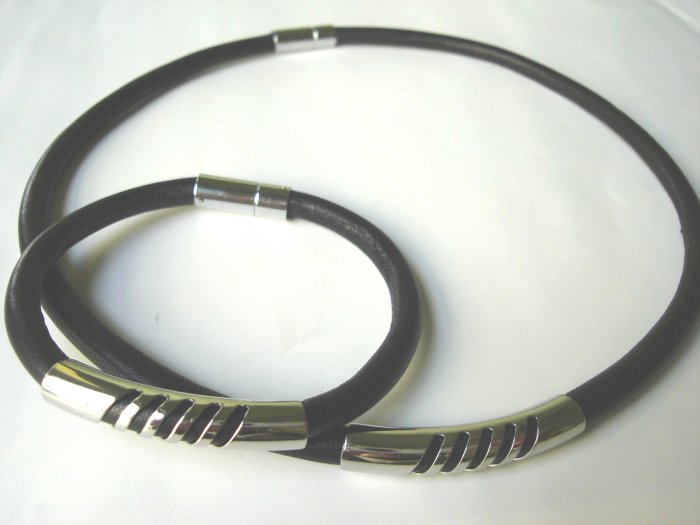 NBHY-8007 Stainless Steel & Genuine Leather Jewelry set