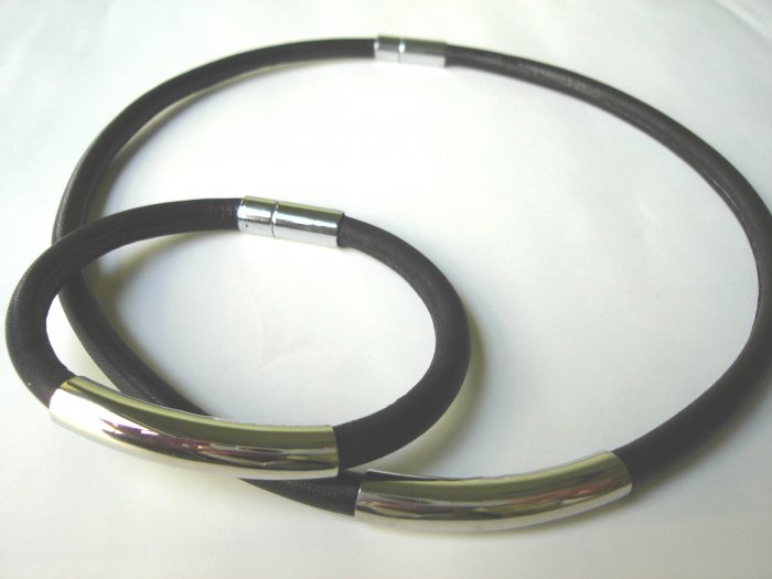 Free shipping--Stainless Steel & Genuine Leather Jewelry set