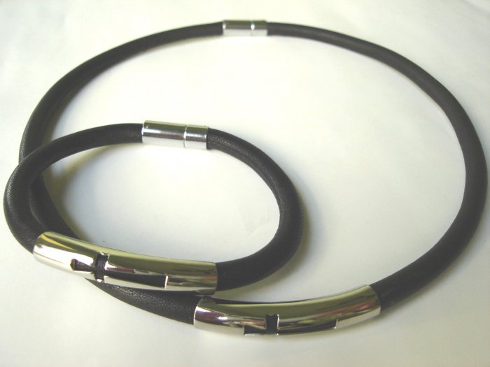 Free shipping--Stainless Steel & Genuine Leather Jewelry set
