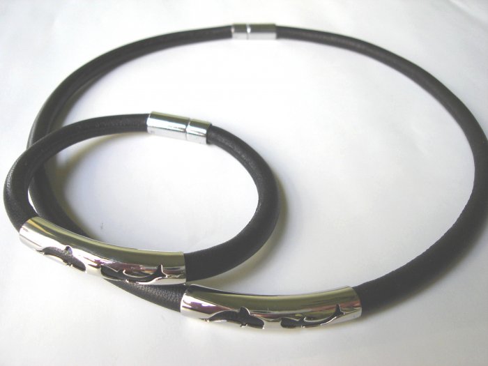Free shipping--Stainless Steel & Genuine Leather Jewelry set