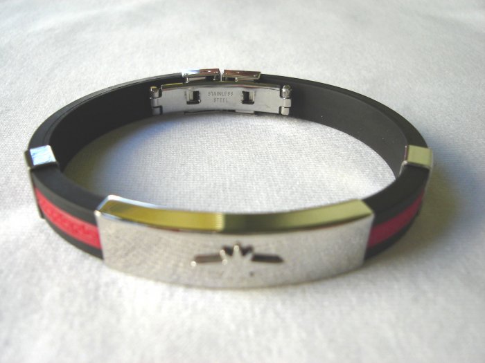 Free shipping--Stainless Steel And Rubber Bracelet