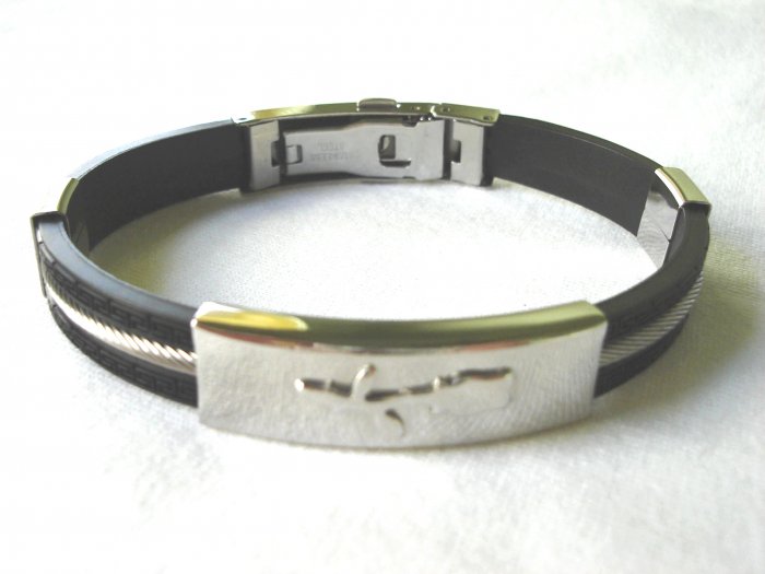 Free shipping--Stainless Steel And Rubber Bracelet