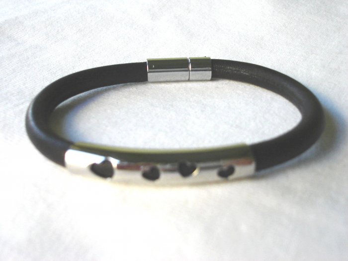 Free shipping--Stainless Steel & Genuine Leather Bracelet