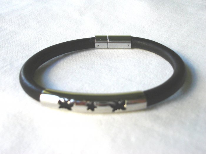 Free shipping--Stainless Steel & Genuine Leather Bracelet