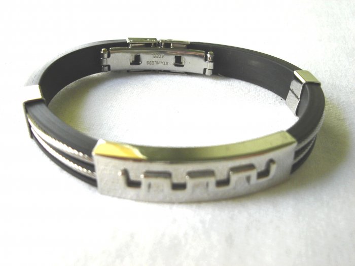 Free shipping--Stainless Steel And Rubber Bracelet