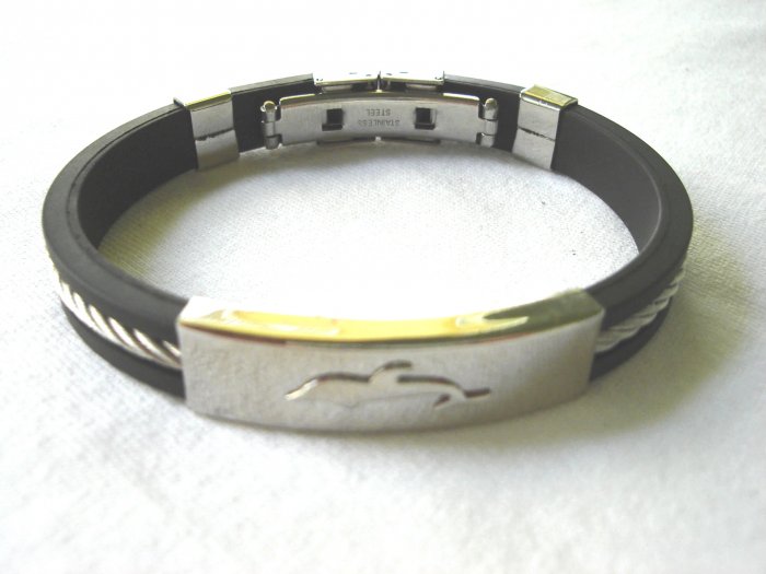 Free shipping--Stainless Steel And Rubber Bracelet