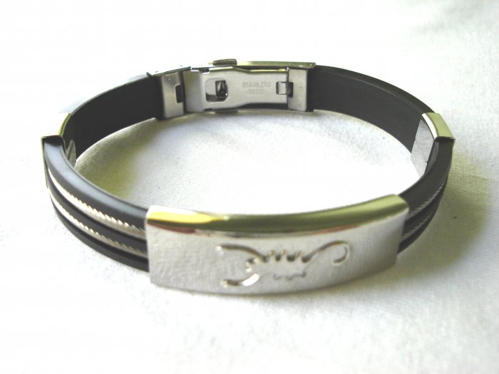 Free shipping--Stainless Steel And Rubber Bracelet