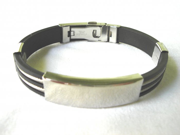 Free shipping--Stainless Steel And Rubber Bracelet