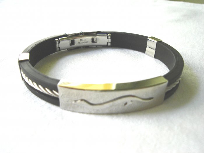 Free shipping--Stainless Steel And Rubber Bracelet