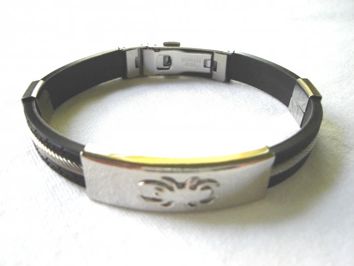 Free shipping--Stainless Steel And Rubber Bracelet