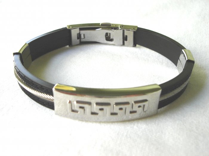 Free shipping--Stainless Steel And Rubber Bracelet