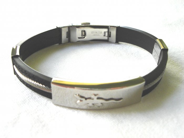 Free shipping--Stainless Steel And Rubber Bracelet