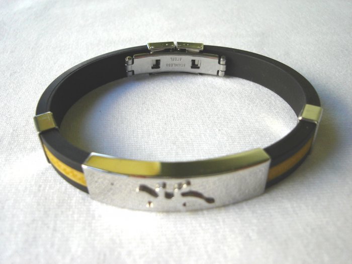 Free shipping--Stainless Steel And Rubber Bracelet